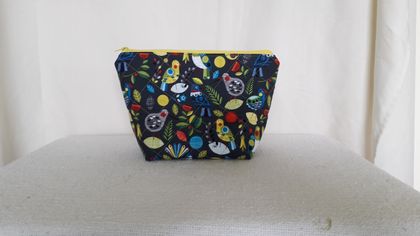 Quilted Cotton Kiwi Birds Make Up Bags