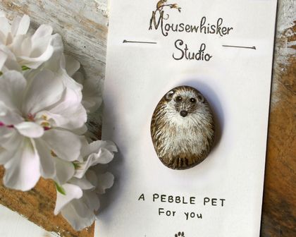 Painted Pebble Hedgehog Pin - Animal Art Brooch - NZ Handmade Jewellery